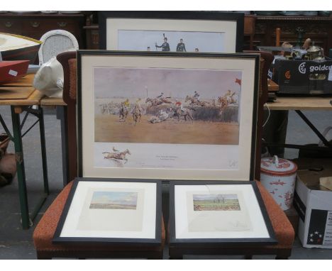 THE CAMERONIANS SCOTTISH RIFLE PRINT, SNAFFLES PRINT, THE GRAND NATIONAL AND TWO HUNTING PRINTS