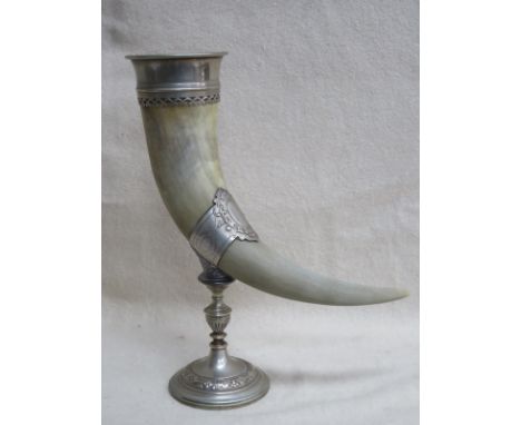 WMF SILVER PLATED AND HORN CORNUCOPIA STAND, APPROXIMATELY 35cm HIGH 