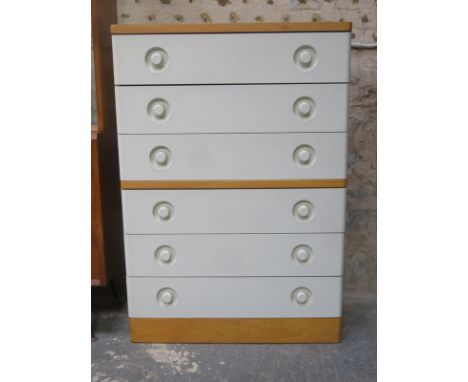 20tH CENTURY LIGHT OAK TOPPED SIX DRAWER CHEST 