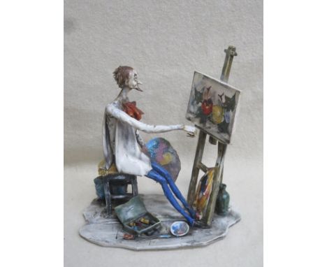 ADRIANO COLUMBO MID 20th CENTURY LO SCRICCIOLO FIGURE OF AN ARTIST WITH EASEL, SIGNED AND NUMBERED 148. APPROXIMATELY 23cm HI