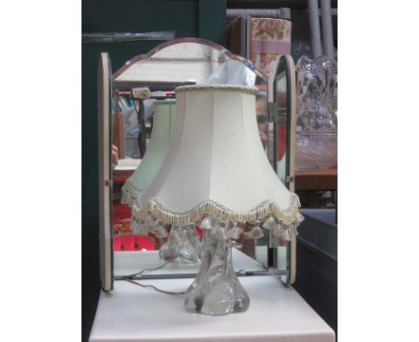 THREE FOLD DRESSING MIRROR PLUS GLASS TABLE LAMP WITH SHADE 