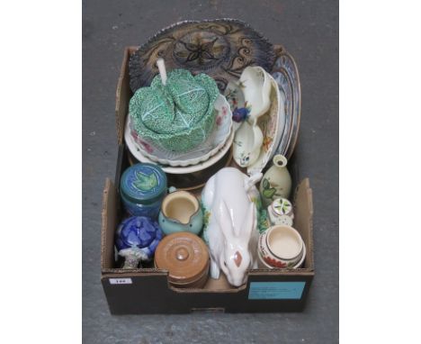 SUNDRY CERAMICS INCLUDING RABBIT FORM SOUP TUREEN WITH LADLE, ETC. 