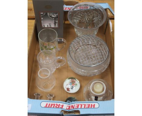 BOXED BOHEMIA GLASS DECANTER, PAPERWEIGHTS AND OTHER GLASSWARE 