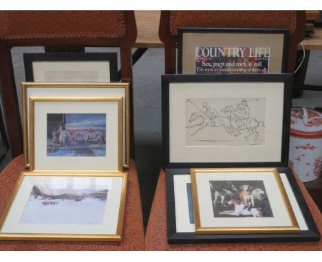 VARIOUS FRAMED HUNTING AND ANIMAL RELATED PRINTS