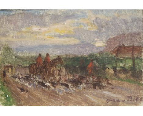                     DILL,             Otto(1884 Neustadt - 1957 Bad Dürkheim)    Vor der Parforce-JagdÖl auf Leinwand. Signie