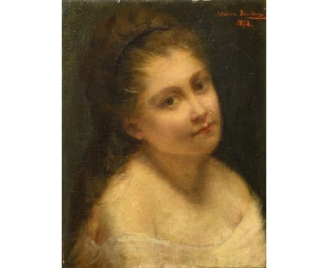                     BOUDON,             Adeline    MädchenbildnisÖl/Leinwand. Rechts oben signiert. 1858. 40 x 32 cm. Gerahmt