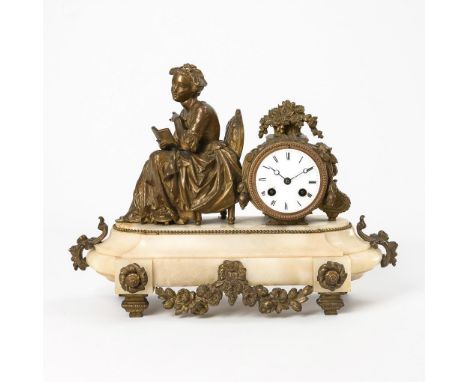             Pendule im Louis XV-Stil mit lesender Dame. Frankreich. Mitte 19. Jh. Werk-Nr. 1032. Ungemarktes Werk mit Halbstu