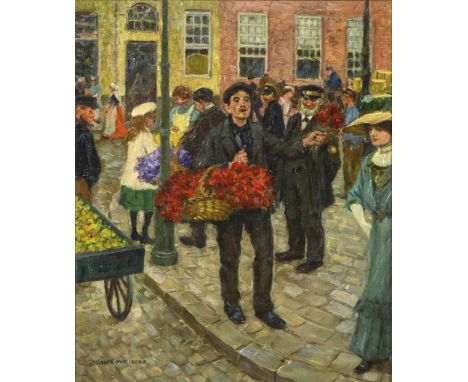                     MÜLLER-MASSDORF,             Julius(1863 Düsseldorf - 1933 München)    BlumenverkäuferÖl/Leinwand. Links 