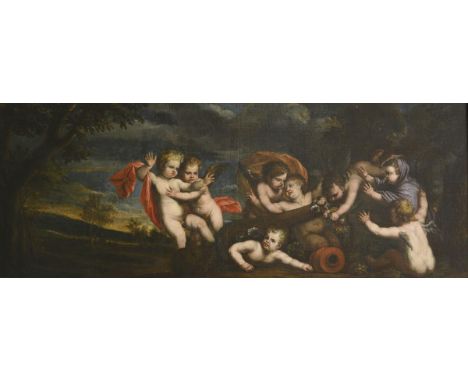   RUBENS, Peter Paul - Umkreis Putten in LandschaftÖl/Leinwand. Unsigniert. 17. Jh.78 x 202,5 cm. Gerahmt : 94 x 213 cm (Gold