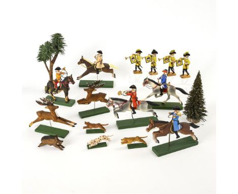 Konvolut Jagd-Figuren, Erzgebirge. Werner-Figuren. Made in Germany gemarkt. 21. Jahrhundert.             Holz, farbig bemalt.