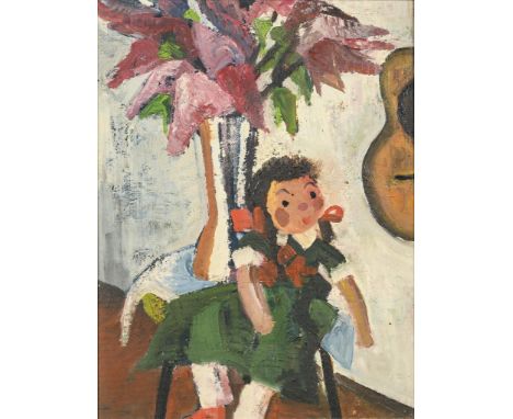             Unsigniert: Stillleben mit PuppeÖl/Hartfaser. 20. Jh. 65 x 50 cm. Gerahmt : 77 x 63 cm (heller Rahmen).          