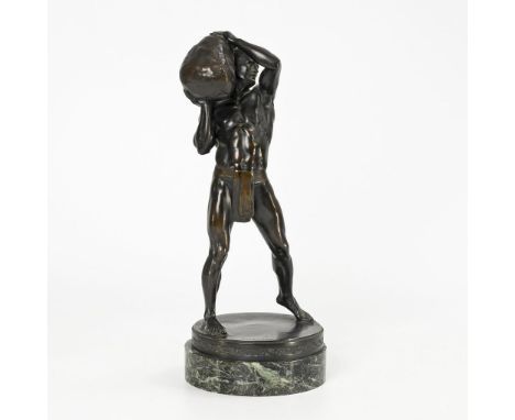   LEIBKÜCHLER,  Paul(1873 - 1938) Jugendstil-Bronze: SteinwerferBronze schwarz patiniert, grüne Marmor-Plinthe. Bezeichnet, u