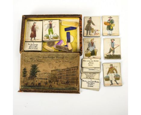 Frühes Lottospiel "Der Hamburger Ausruf". Ungemarkt, vermutlich Christopfer Suhr, Hamburg. Mitte 19. Jh.             Kolorier