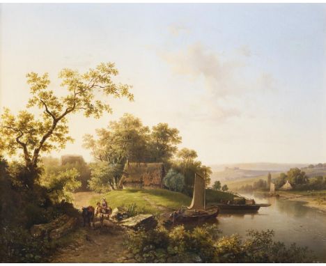                     SÖRENSEN,             Jacobus Lorenz(1812 Amsterdam - 1857 Amsterdam)    Romantische FlusslandschaftÖl au