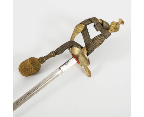 Infanterie Offiziersdegen mit gekreuzten Blitzen, und Scheide.             Gesamt L 99 cm.             Dekorative gerade, ein