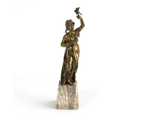                     MOREAU,             Auguste (zugeschrieben)(1834 Dijon - 1917 Paris)    Junge Frau mit VogelBronze patini