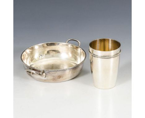 Silberbecher und Schale mit Perlrand. Wilhelm Binder, Schwäbisch Gmünd. Halbmond/Krone/800/Firmenzeichen gepunzt. 20. Jh.    