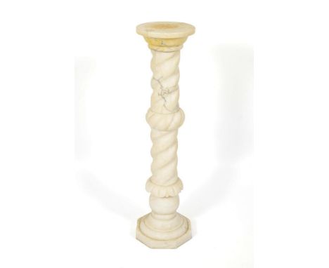 Alabaster-Säule. Um 1900.             Weißer Alabaster, leicht geädert. H 104 cm, Ø Deckplatte 25 cm.             Figuren- od
