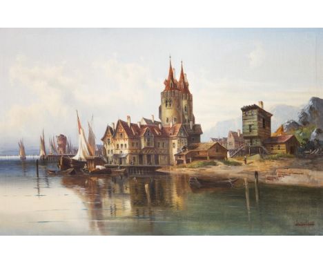                     KAUFMANN,             Karl(1843 Neuplachowitz - 1905 Wien)    Romantische HafenansichtÖl auf Leinwand. Ps