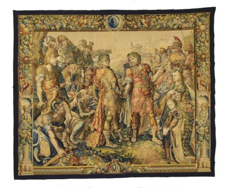 Tapisserie wohl mit einer Szene aus dem Perserfeldzug Alexanders des Großen. Wohl 2. H. 19. Jh.             Wolle und Seide, 