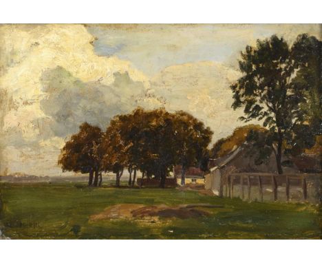                     RÖTH,             Philipp(1841 Darmstadt - 1921 München)    Landschaft mit GehöftÖl/Malkarton. Links unte