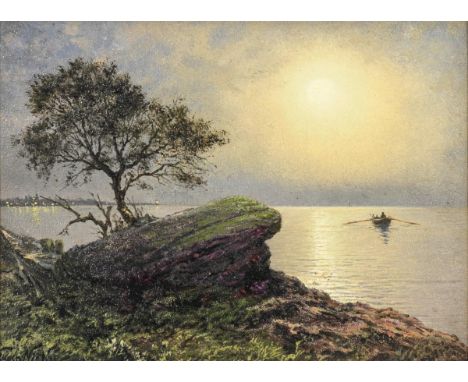                     NIETHE,             Eugen    Ruderer im VollmondÖl/Malkarton. Links unten signiert. 18 x 24 cm. Gerahmt :