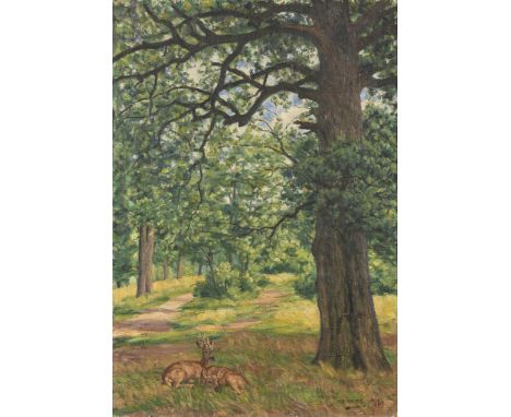                     DRAEWING (DREWING),             Peter Paul(1876 Schwaan - 1940 Eisenach)    Rotwild am WaldrandÖl/Leinwan