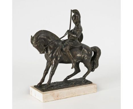                     GURADZE,             Hans(1861 Kotulin - 1922)    Antiker ReiterBronze patiniert, helle Marmor-Plinthe. B