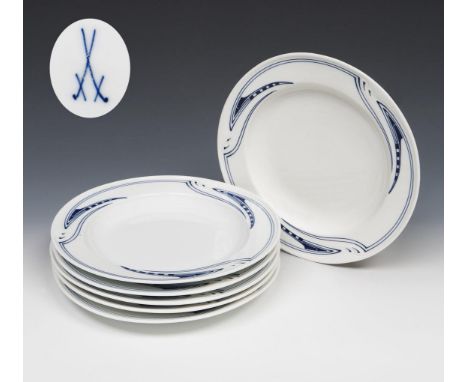 6er Satz Jugendstil-Suppenteller. Meissen. 1903-1923. Modell von.                     VELDE,             Henry van de    ø 26