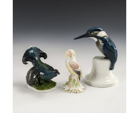3 Vögel. Rosenthal. Verschiedene Stempelmarken, 1. H. 20. Jh. Alle bezeichnet.             Polychrom bemalt, 1x goldstaffiert