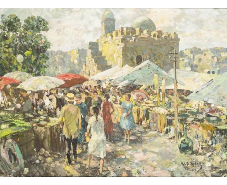                     KLAIBERG    MarkttreibenÖl/Leinwand. Rechts unten signiert. 60 x 80 cm. Gerahmt : 73 x 93 cm (heller, tei