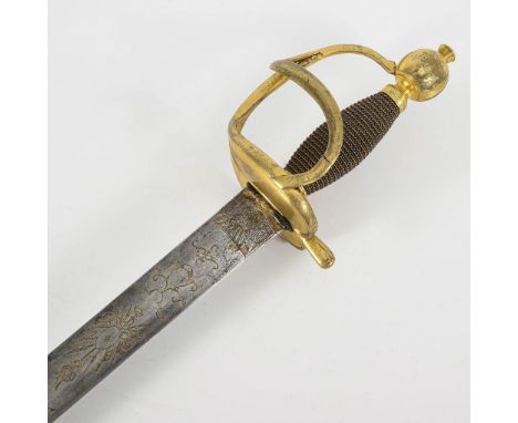 Pallasch mit Scheide. 18. Jahrhundert. Preußen.             Gesamt L 100 cm.             Gerade, breite, zweischneidige Kling