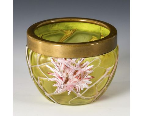 Jugendstil-Zuckerschale mit Metallmontierung. Elisabeth. Glasfabrik Elisabeth, Pallme-König & Habel, Kosten bei Teplitz, 1900