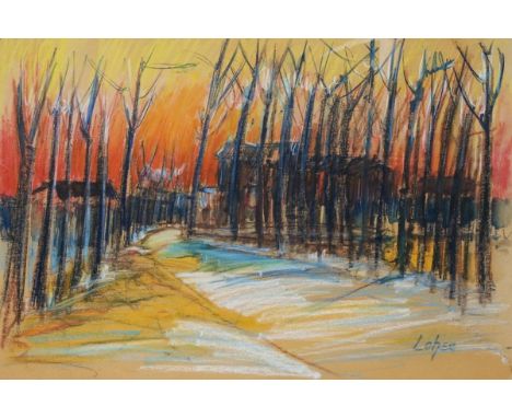                     LOHSE,             Carl(1895 Hamburg - 1965 Bischofswerda)    Sonnenaufgang über Stadtkulisse und kahlen 