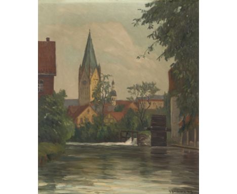   LUCAS,  Georg(1893 Paderborn - 1983 Schloss Hamborn) Ansicht PaderbornÖl/Leinwand. Rechts unten signiert.60 x 50 cm. Gerahm