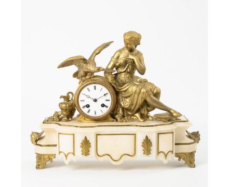             Pendule im Louis XVI-Stil mit Mädchen und Adler. Frankreich. Mitte 19. Jh. Werk-Nr. 5090. Ungemarktes Werk mit Ha