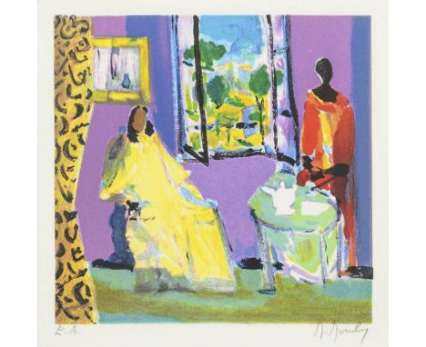                     MOULY,             Marcel(1918 Paris – 2008)    Südliches Interieur mit zwei FrauenFarblithographie. Blei