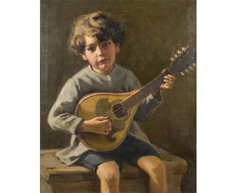   GRECEANU, Olga(1890 Nămăești - 1978 Bukarest) Jungenbildnis mit MandolineÖl/Leinwand. Unsigniert.81 x 65 cm. Gerahmt : 92 x