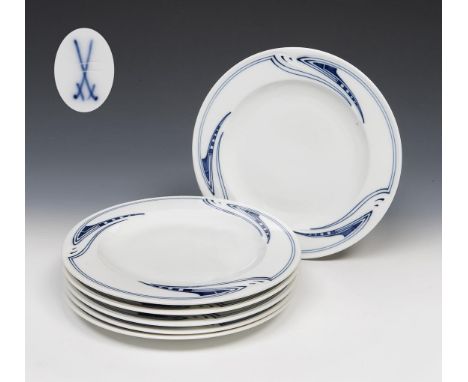 6er Satz Jugendstil-Essteller. Meissen. 1903-1923. Modell von.                     VELDE,             Henry van de    ø 26,5 