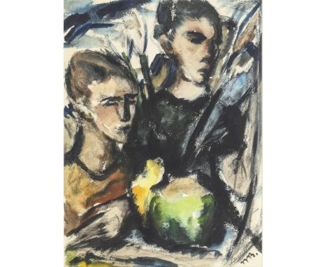                     KOEHLER-BITTKOW,             Margarete(1897 Groß Lübars - 1964 Belmont)    Doppelporträt mit VaseAquarell
