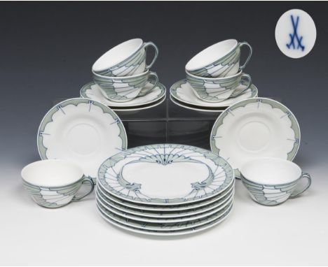 6er Satz Jugendstil-Gedecke. Meissen. 1901-1923. Modell von.                     HENTSCHEL,             Rudolf    Höhe: 5 cm,