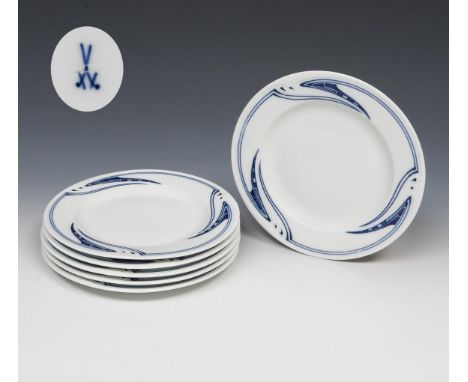 6er Satz Jugendstil-Dessertteller. Meissen. 1903-1923. Modell von.                     VELDE,             Henry van de    ø 1