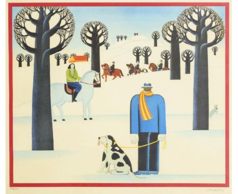                     KLOSS,             Maria(Geb. 1940 in Ronsperg in Böhmen)    Winterlandschaft mit StaffageFarblithographi