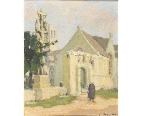                     BOUILLON,             Gaston(1881 - 1958)    Die Kirche St. Sébastien in Saint-Ségal - FrankreichÖl/Malka