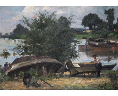                     MALCHIN,             Carl(1838 Kröpelin - 1923 Schwerin)    BootswerftÖl auf Karton. Signiert. 35 x 49 cm