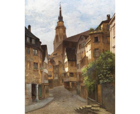                     VEDUTENMALER 19.-20. JAHRHUNDERT,     Altstadtansicht von TübingenÖl auf Leinwand. Unsigniert. 67 x 53 cm
