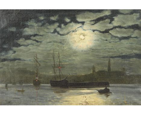                     SAABE    Schiffe im VollmondÖl/Leinwand. Links unten signiert. 1877. 42,5 x 62,5 cm. Gerahmt : 55 x 75 cm