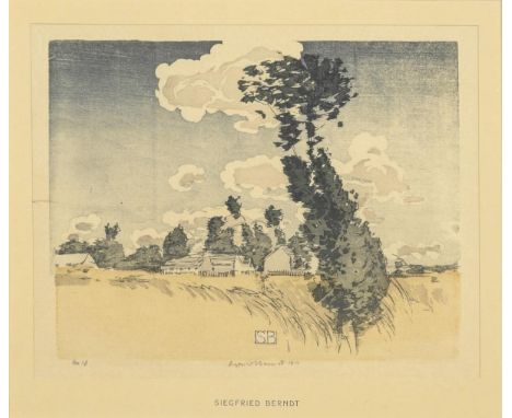                     BERNDT,             Siegfried(1880 Görlitz - 1946 Dresden)    DorflandschaftFarbholzschnitt. Bleistiftsig