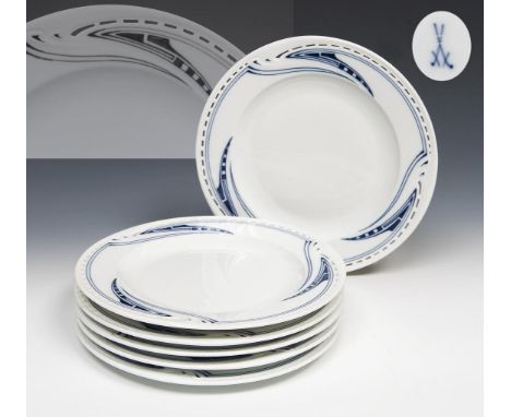 6er Satz Jugendstil-Durchbruchteller. Meissen. 1903-1923. Modell von.                     VELDE,             Henry van de    