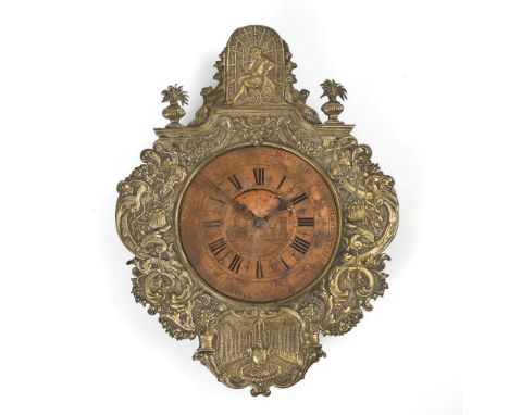             Barocke Wanduhr mit Kalendarium. 18. Jh./um 1910. Ergänztes Lenzkirch-Werk (Werk-Nr. 1 Million 212960) mit oben l